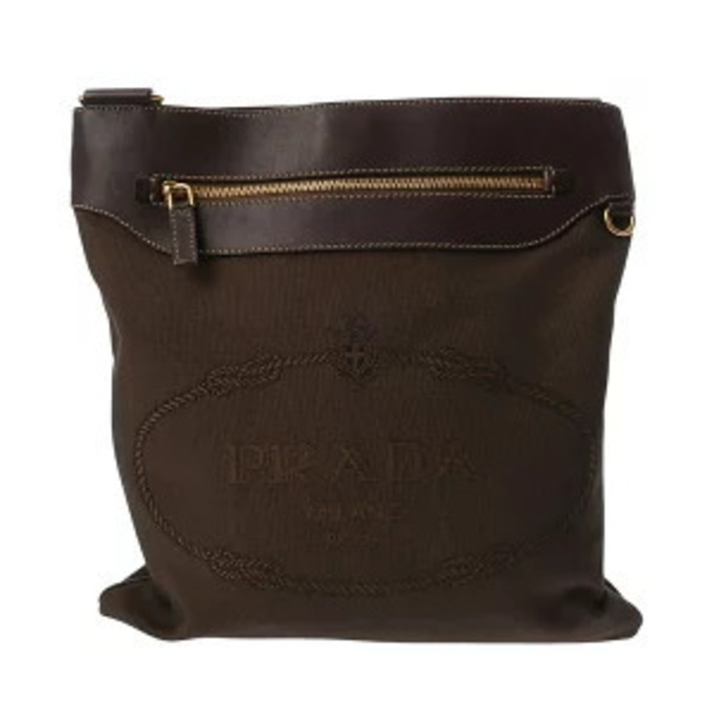 Prada Shoulder Bag Brown Jacquard Canvas Leather